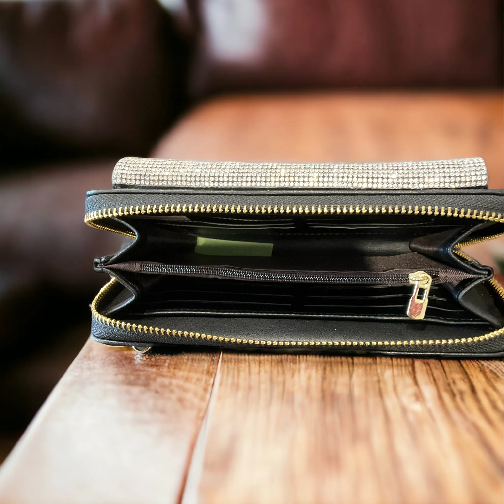 Diamante Zip Purse - Black