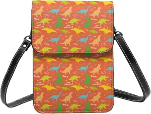 Dino Cute Cartoon Dinosaurs orange Crossbody Cell Phone Purse for Women Girls Leather Mini Cross Body Bags Small Shoulder Bags