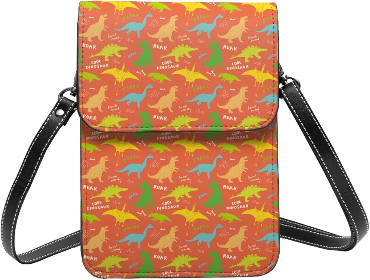 Dino Cute Cartoon Dinosaurs orange Crossbody Cell Phone Purse for Women Girls Leather Mini Cross Body Bags Small Shoulder Bags