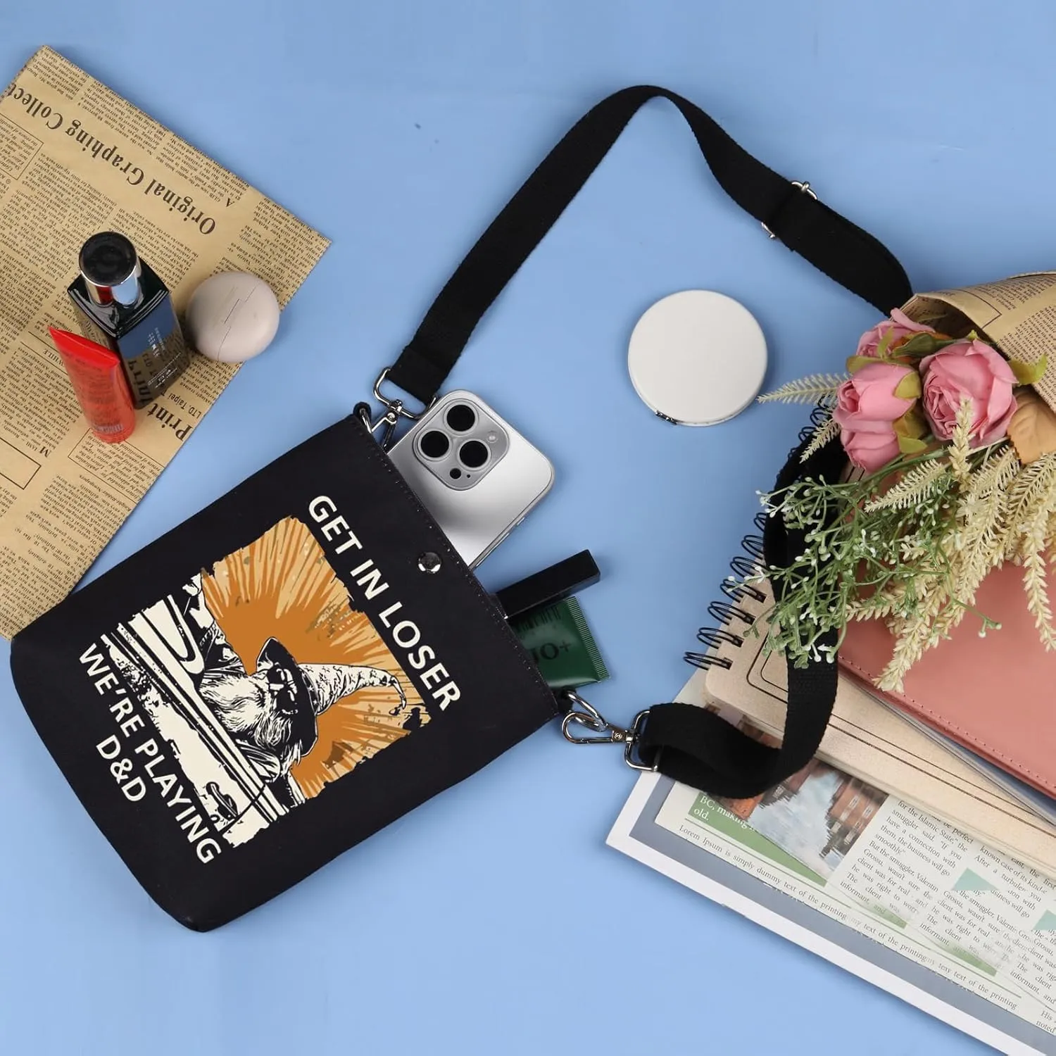 DND Gift Get In Loser We're Playing D&D Crossbody Bag Minimalist DND Handbag DND Group Gift Dungeon Master Handle Bag