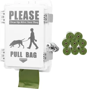 Dog Poop Bag Dispenser, Waterproof Outdoor Dog Bag Dispenser Holds Up to 8 Rolls of Waste bags, Outdoor Wall, Stake, Pole, Fence Mounted (dispenser 8rolls lock)