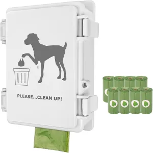 Dog Poop Bag Holder Outdoor Wall Mounted Doggie Poop Bags Storage Dispenser with 8 Rolls Small Pet Waste Station for Yard Stake, Pole, Post, Fence Mount (White dispenser 8 rolls)