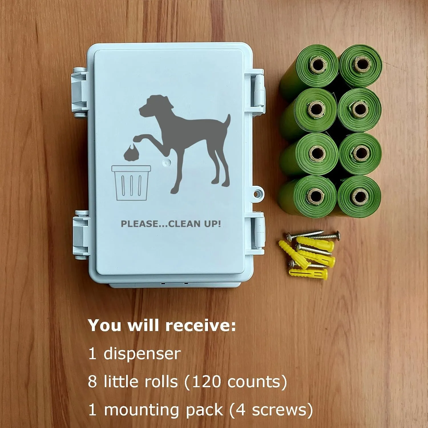 Dog Poop Bag Holder Outdoor Wall Mounted Doggie Poop Bags Storage Dispenser with 8 Rolls Small Pet Waste Station for Yard Stake, Pole, Post, Fence Mount (White dispenser 8 rolls)