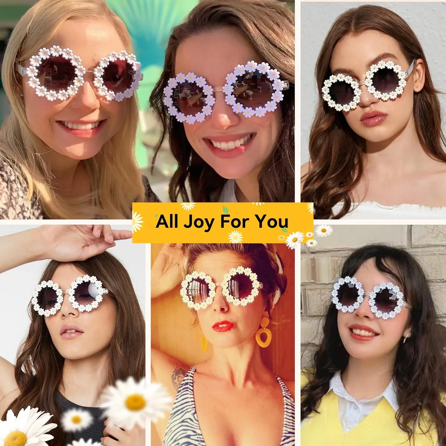 Dollger Daisy Sunglasses for Women Flower Round Fashion Rave Party Disco Fun Festival Retro Sunglasses,White Purple