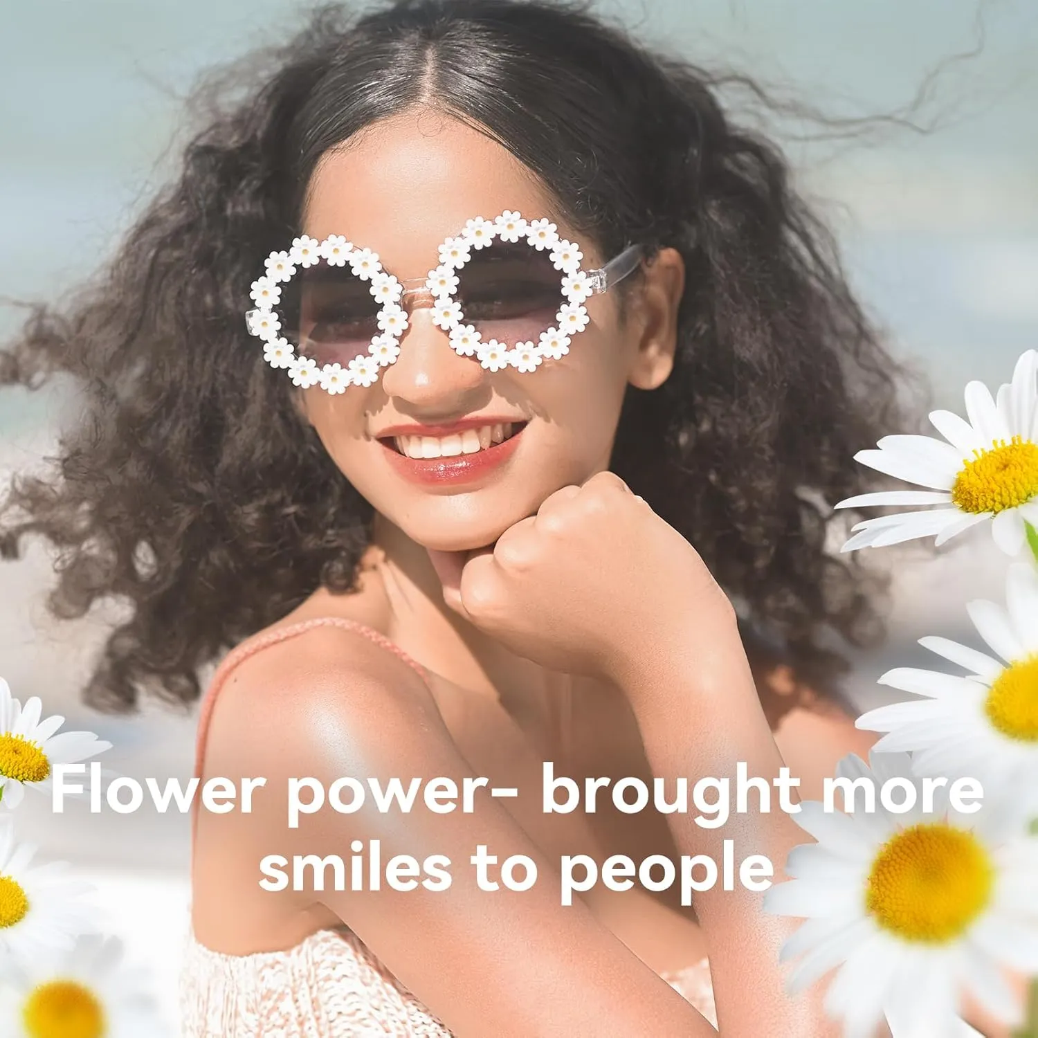 Dollger Daisy Sunglasses for Women Flower Round Fashion Rave Party Disco Fun Festival Retro Sunglasses,White Purple