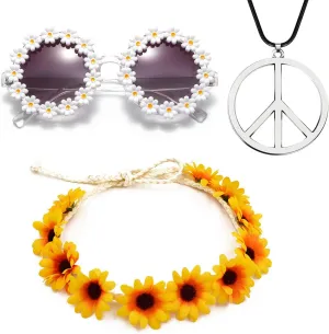 Dollger Daisy Sunglasses for Women Flower Round Fashion Rave Party Disco Fun Festival Retro Sunglasses,White Purple