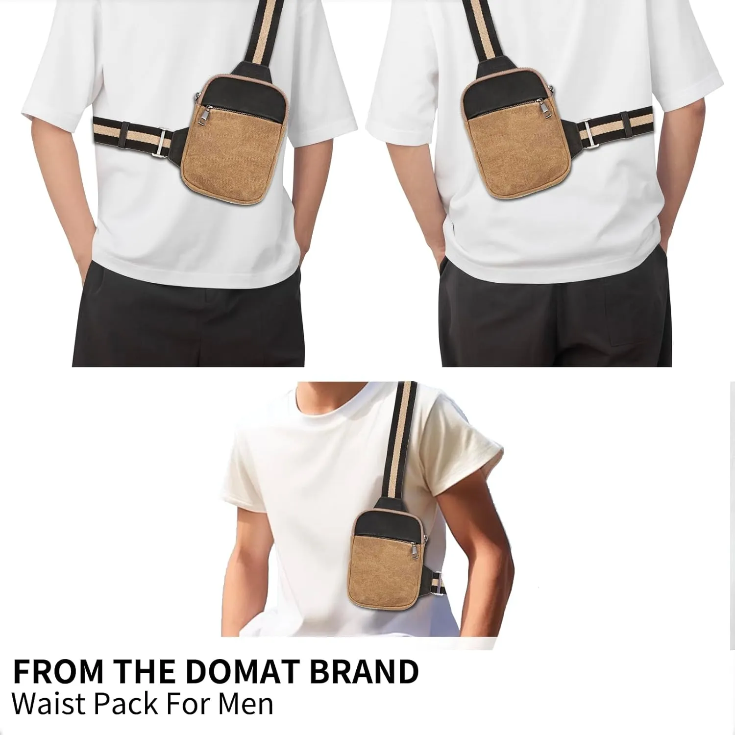DOMAT Crossbody Bag For Men, Retro Waxed Canvas Chest Bag Embellished by Leather, Sling Bag with Buckle Strap