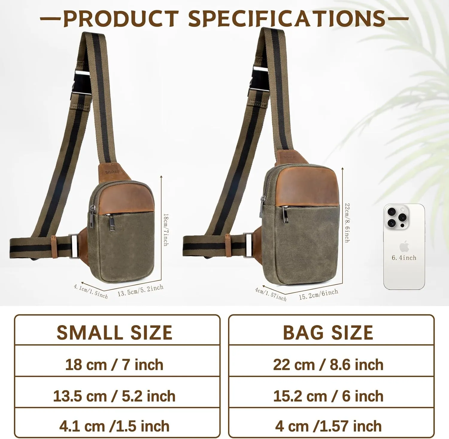 DOMAT Crossbody Bag For Men, Retro Waxed Canvas Chest Bag Embellished by Leather, Sling Bag with Buckle Strap