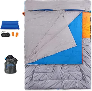 Double Sleeping Bag Adult for Camping, 3 Season 0??~ 20??Converts into 2 Single Sleeping Bags 145X190cm with Sleeping Bag Liners,3.7kg