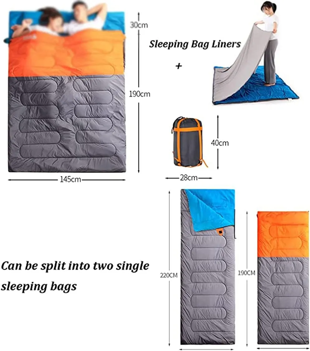 Double Sleeping Bag Adult for Camping, 3 Season 0??~ 20??Converts into 2 Single Sleeping Bags 145X190cm with Sleeping Bag Liners,3.7kg