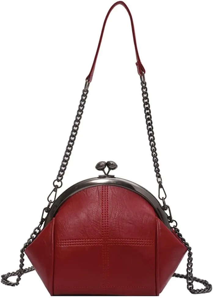 Downupdown Women Purses Handbags Kiss Lock Satchel Bag Chain Shoulder Bag PU Leather Hobo Bags Crossbody Bag Clutch Wallet