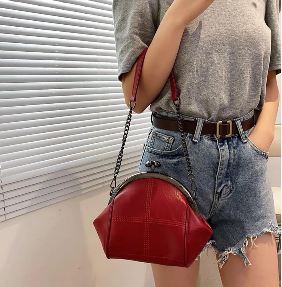 Downupdown Women Purses Handbags Kiss Lock Satchel Bag Chain Shoulder Bag PU Leather Hobo Bags Crossbody Bag Clutch Wallet