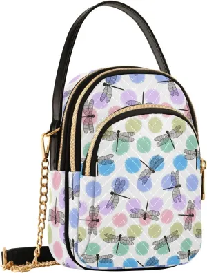 Dragonfly Colorful Dot Crossbody Bags for Women Shouler Handbags Travel Sling Bag Fanny Pack Mini Purse with Zip