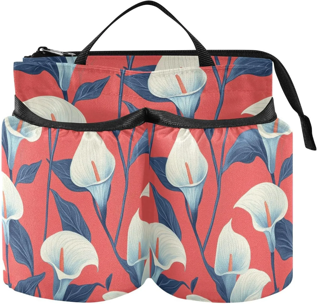 Drink Holder for Suitcase Foldable Lily Calla Red Flowers Holder with Handle Hold Two Coffee Mugs for Travelling Women Men