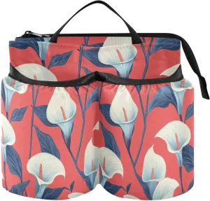 Drink Holder for Suitcase Foldable Lily Calla Red Flowers Holder with Handle Hold Two Coffee Mugs for Travelling Women Men