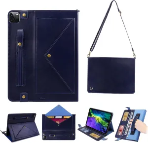 Dteck PU Leather Case for Apple iPad Pro 13" M4 (2024), Durable Folio Case with Card Slots & Pockets & Pen Holder & Stand Function, Protective Crossbody Tablet Case for iPad with Shoulder Strap, Blue