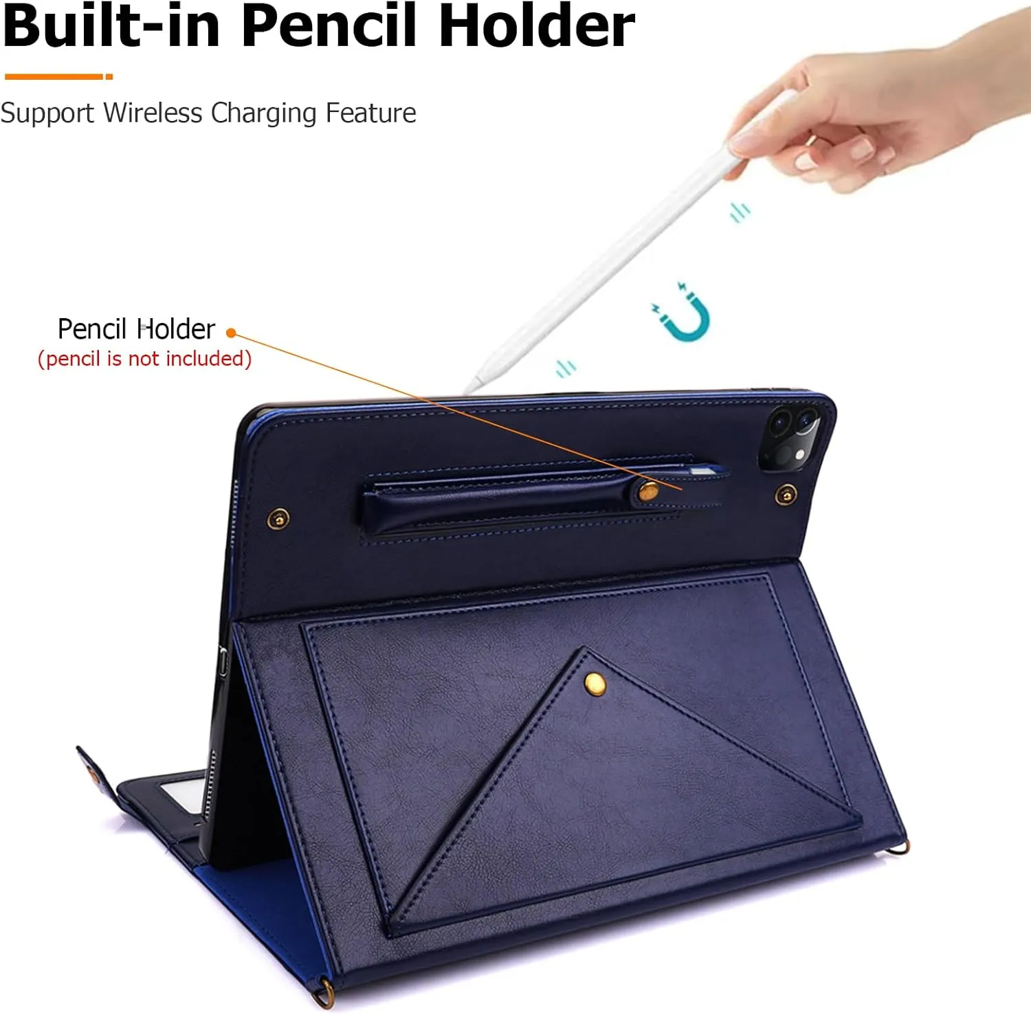 Dteck PU Leather Case for Apple iPad Pro 13" M4 (2024), Durable Folio Case with Card Slots & Pockets & Pen Holder & Stand Function, Protective Crossbody Tablet Case for iPad with Shoulder Strap, Blue