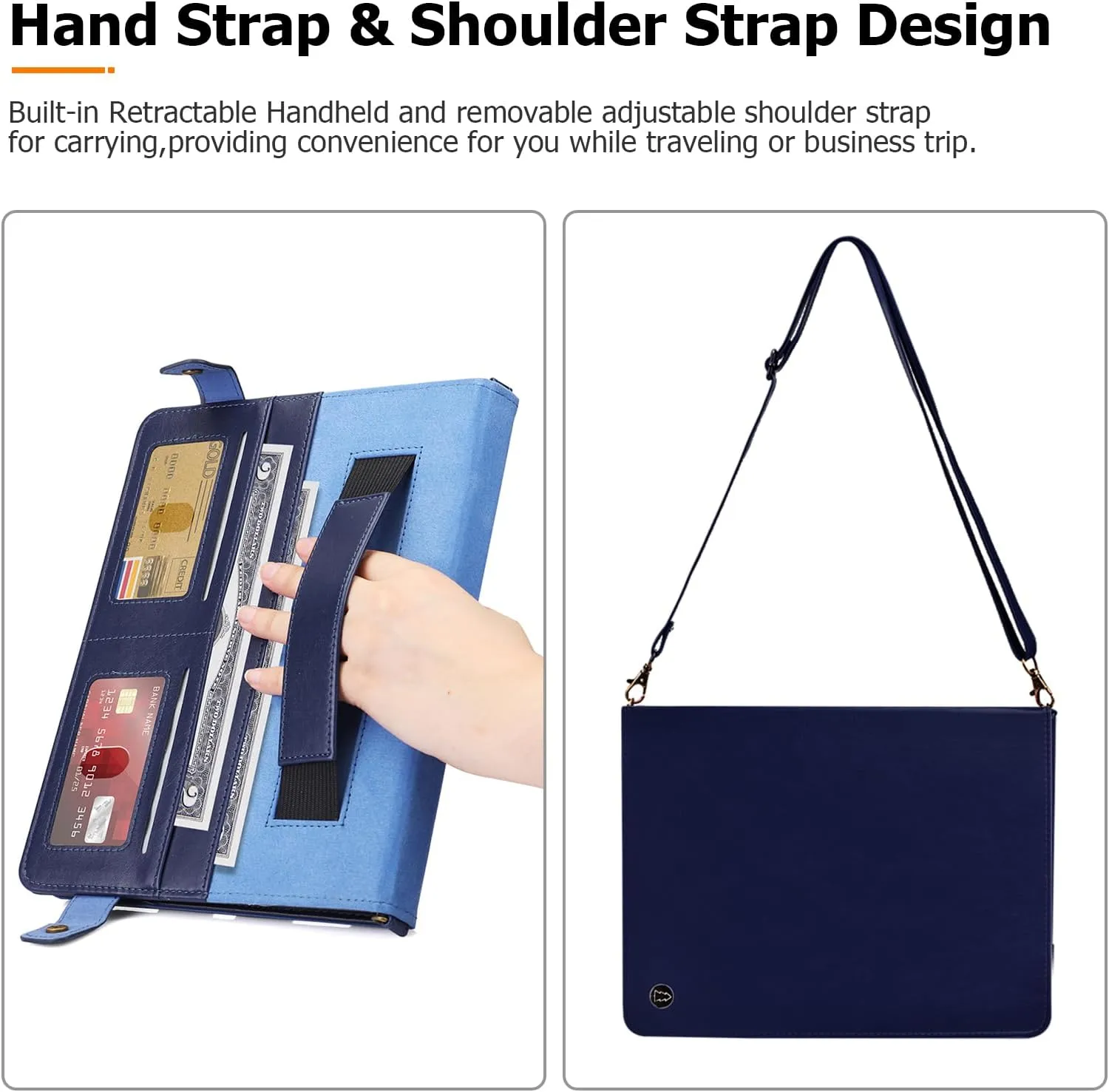 Dteck PU Leather Case for Apple iPad Pro 13" M4 (2024), Durable Folio Case with Card Slots & Pockets & Pen Holder & Stand Function, Protective Crossbody Tablet Case for iPad with Shoulder Strap, Blue
