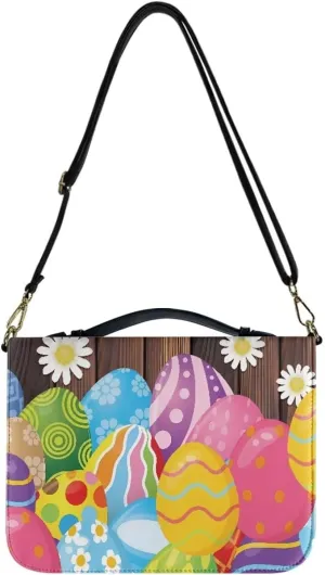 Easter Assorted Eggs Daisy Flower Prints Pu Leather Bible Cover for Men Women Lightweight Bible Accessories with Detachable Strap Christian Gift for Christian, XL
