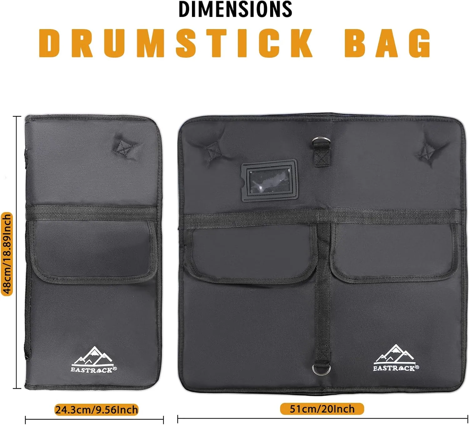 EASTROCK Drumsticks Bag Holder Thickened Large Capacity Drum Sticks Bag with Carrying Strap for Drumsticks Brushes Mallets,Holds Up to 20 drumsticks (Black)