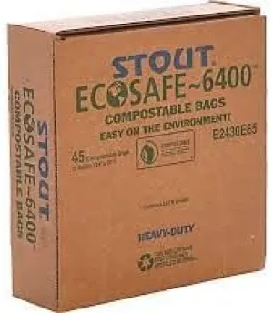 EcoSafe 6400 Certified Compostable Bags 13 Gallon (24" x 32"),(Gauge: .6 mil) (Case of 144 Bags : 12 rolls)