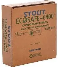 EcoSafe 6400 Certified Compostable Bags 13 Gallon (24" x 32"),(Gauge: .6 mil) (Case of 144 Bags : 12 rolls)