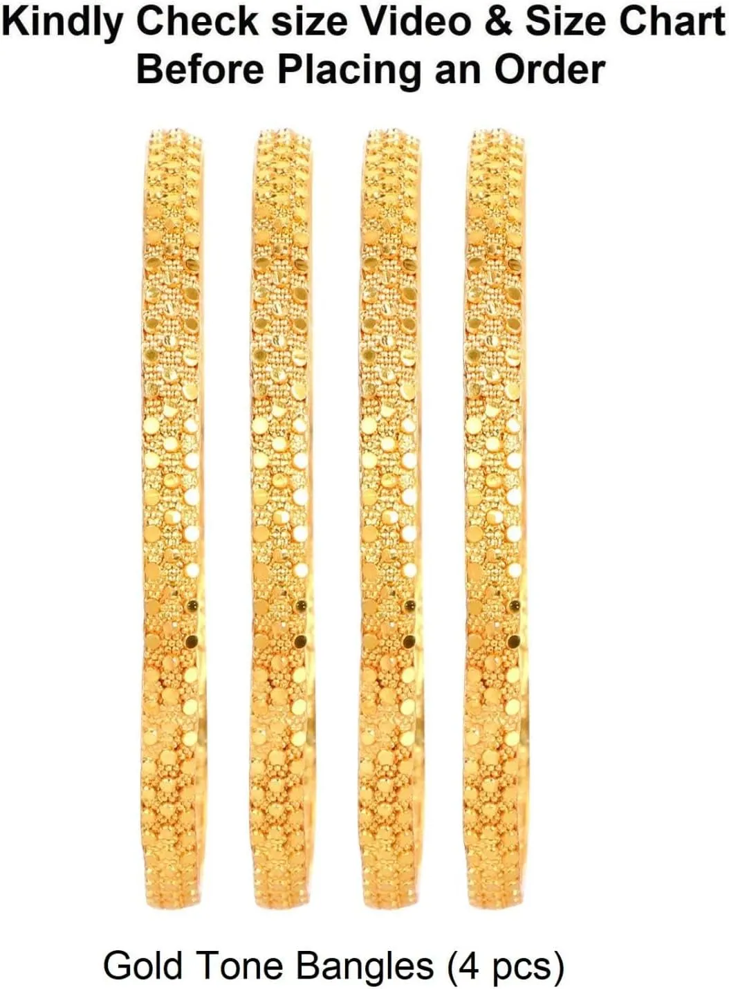 Efulgenz Indian Bangle Set for Women Gold Tone Dubai Style Bangle Set Indian Bridal Jewelry for Wedding Fashion Jewelry (4 Pcs)
