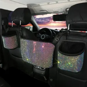 eing Bling Car Handbag Holder Backseat Organizer,Car Net Pocket Between Seat,Back Seat StorageTrash Can,Rhinestones Auto Seat Storage Bag,3-Pack Car Accessories - Plush,Multicolor
