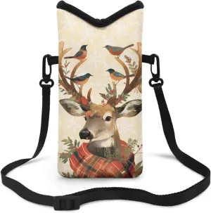 Elk Bird Print Women Men Top Opening Crossbody Bag Compact Cell Phone Shoulder Travel Cell Phone Purse with Adjustable Strap Mobile Phone Bag