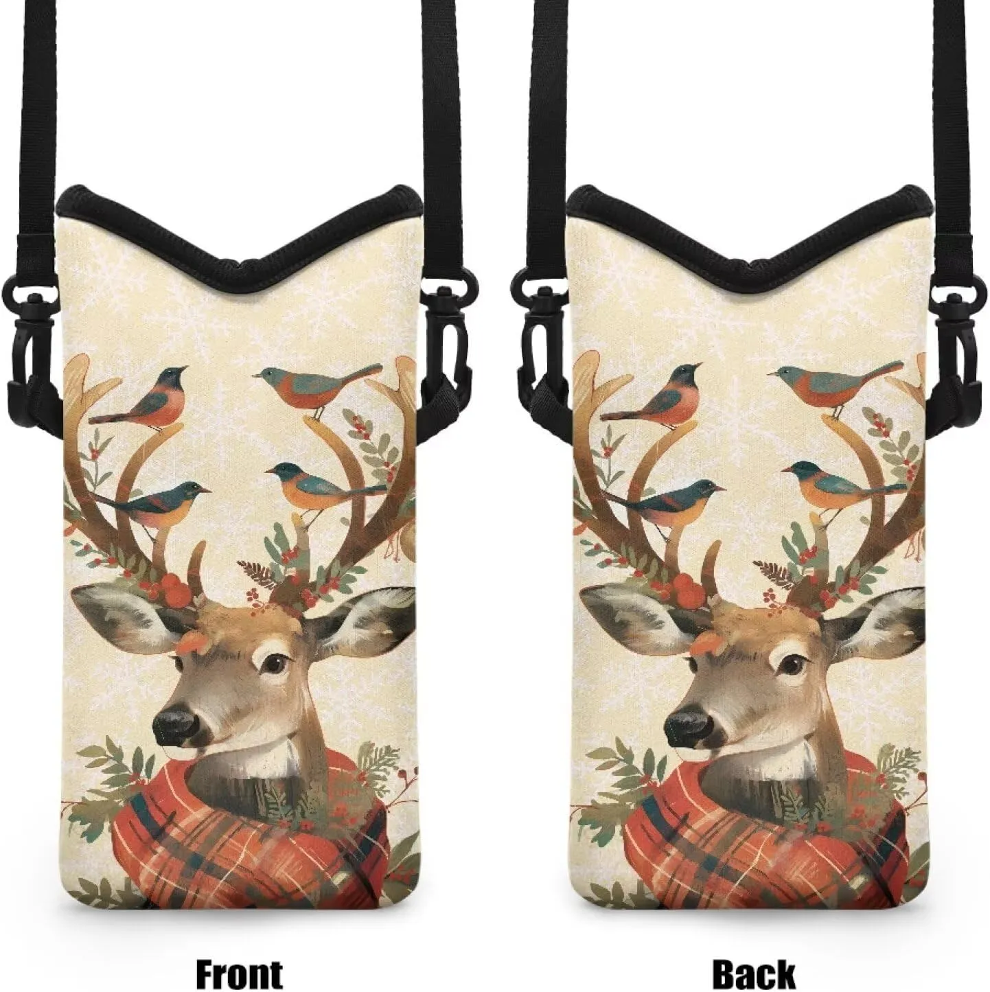 Elk Bird Print Women Men Top Opening Crossbody Bag Compact Cell Phone Shoulder Travel Cell Phone Purse with Adjustable Strap Mobile Phone Bag