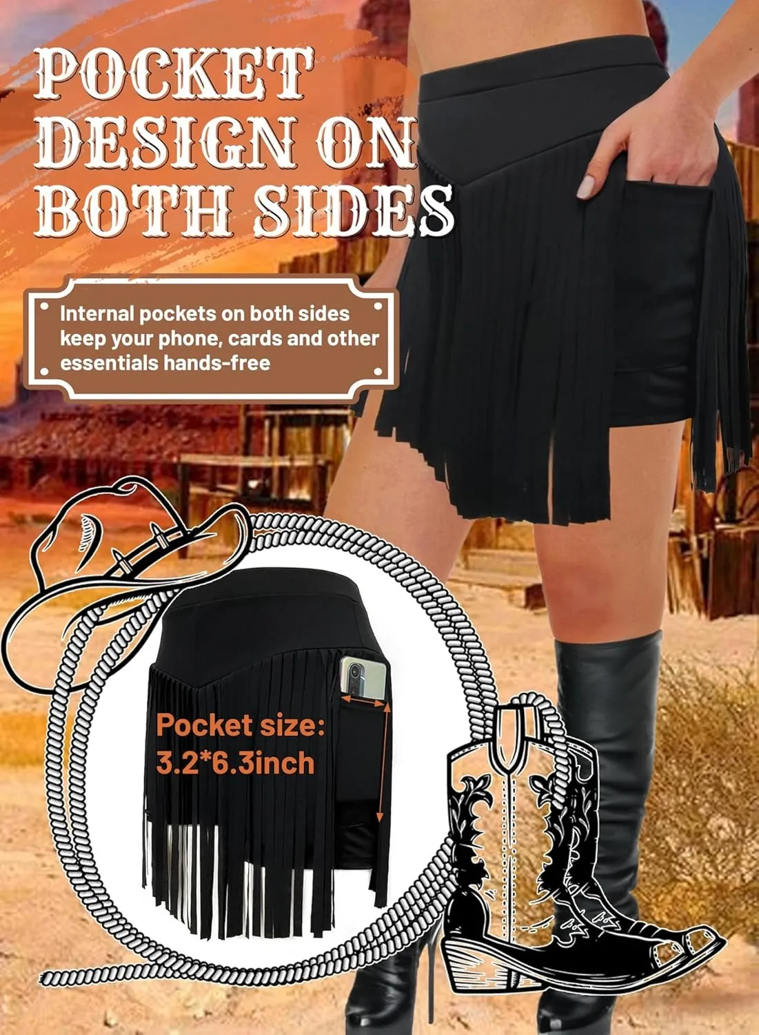 Ella Lust Womens Plus Size Cowgirl Fringe Shorts - Western Country Concert Outfits Tassel Skirt High Waisted Booty Bottoms