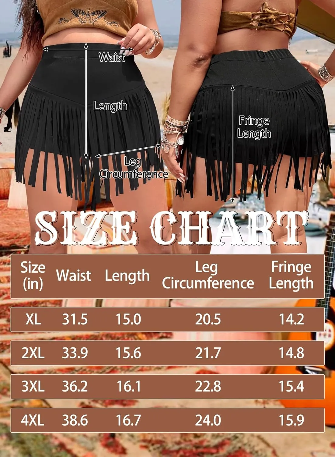 Ella Lust Womens Plus Size Cowgirl Fringe Shorts - Western Country Concert Outfits Tassel Skirt High Waisted Booty Bottoms