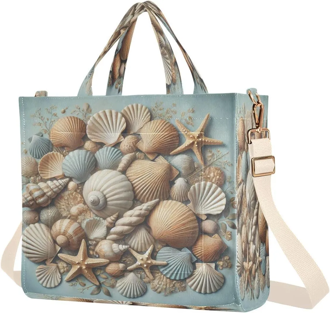 Emelivor Shells Starfish Seaweed Tote Bag for Women Corduroy Tote Bags Crossbody Canvas Shoulder Bag Purse S