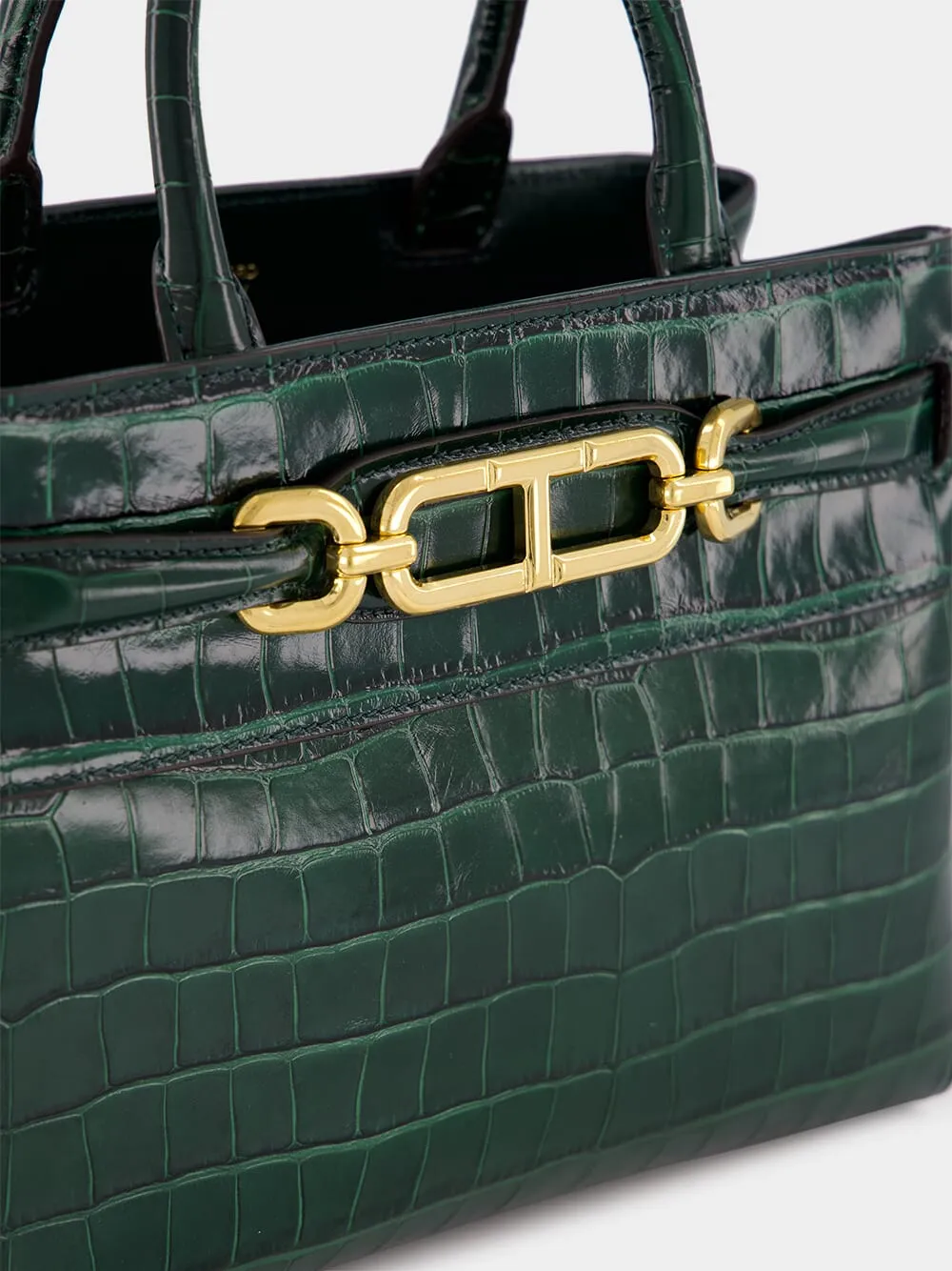 Emerald Green Crocodile Leather Top Handle Bag
