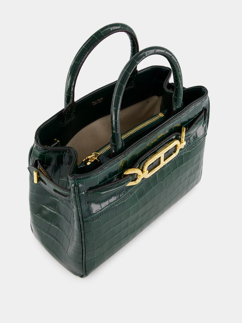 Emerald Green Crocodile Leather Top Handle Bag