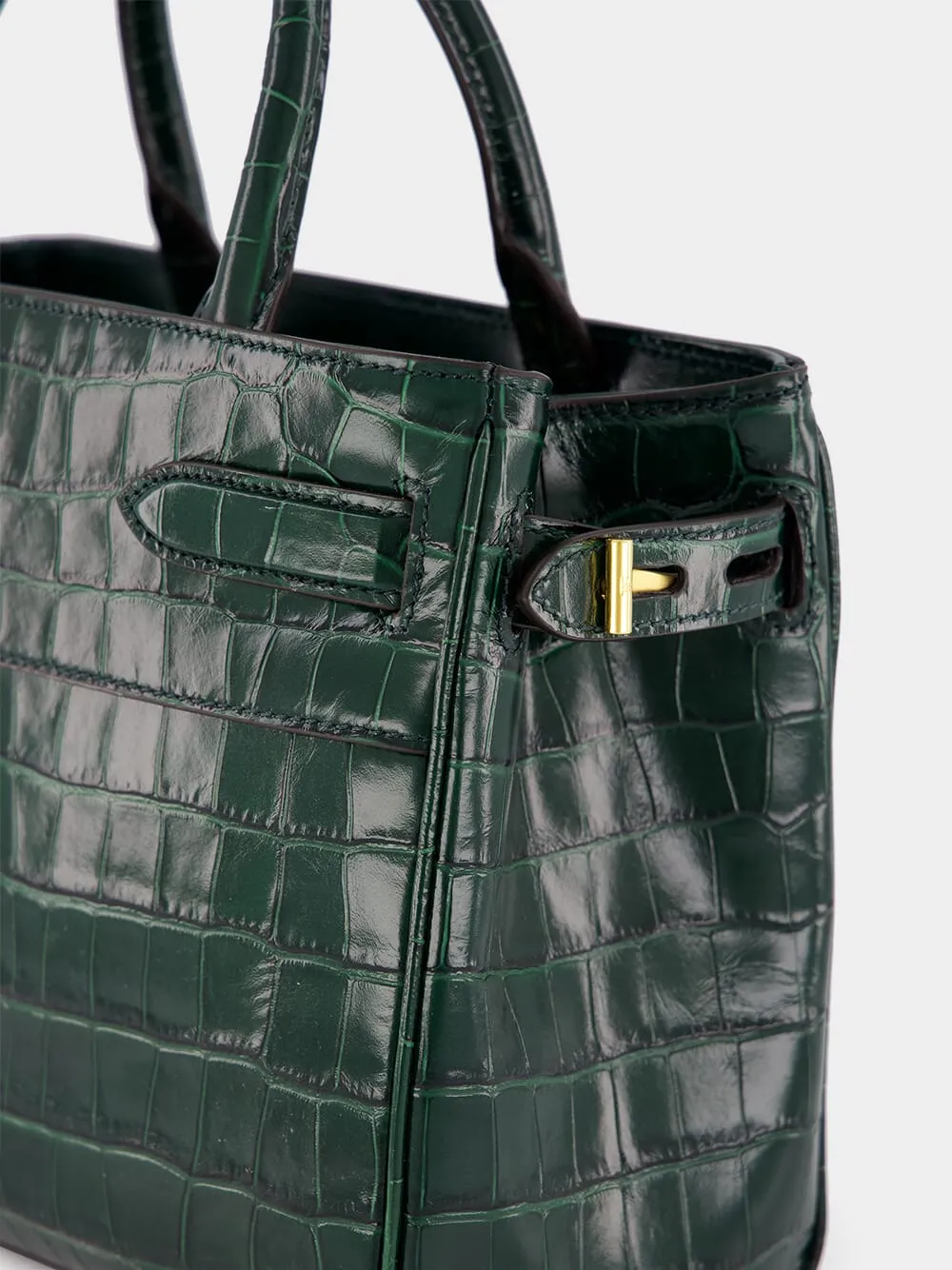 Emerald Green Crocodile Leather Top Handle Bag