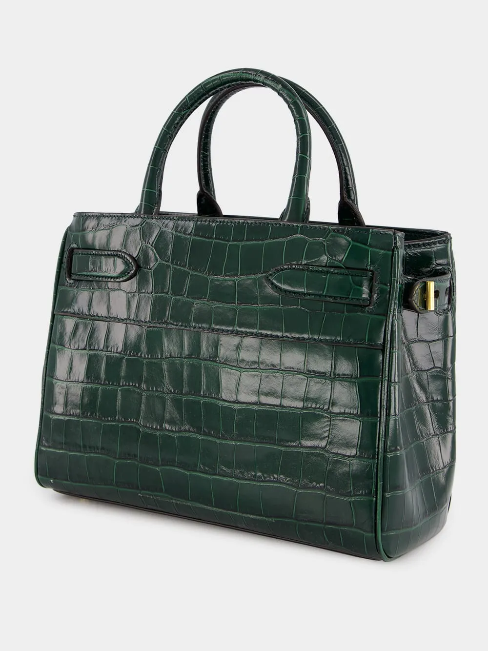 Emerald Green Crocodile Leather Top Handle Bag