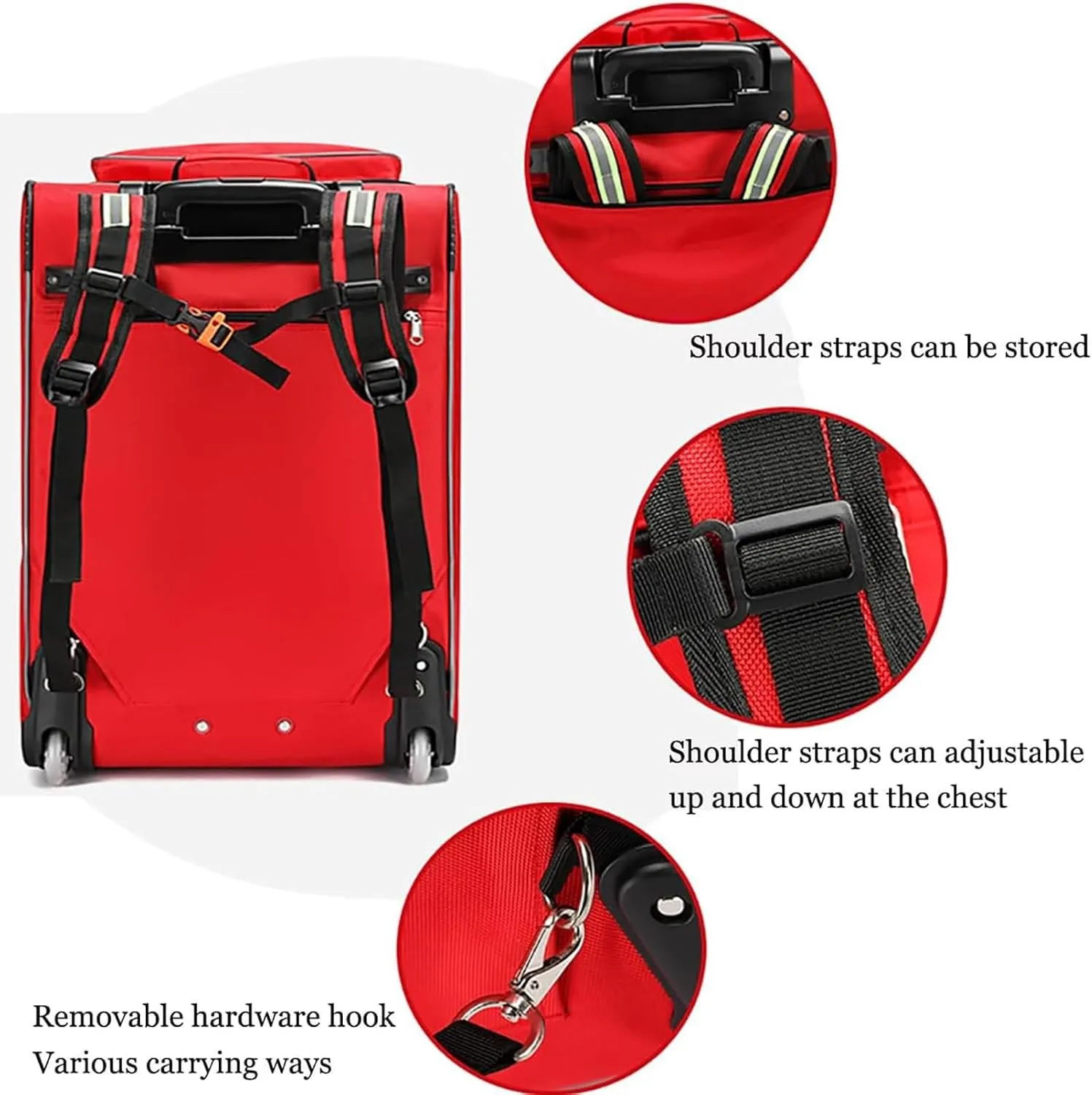 Emergency First Aid Bag,Waterproof Trolley Rolling Medical Bag,Portable First Aid Bag High Capacity Backpack(B)