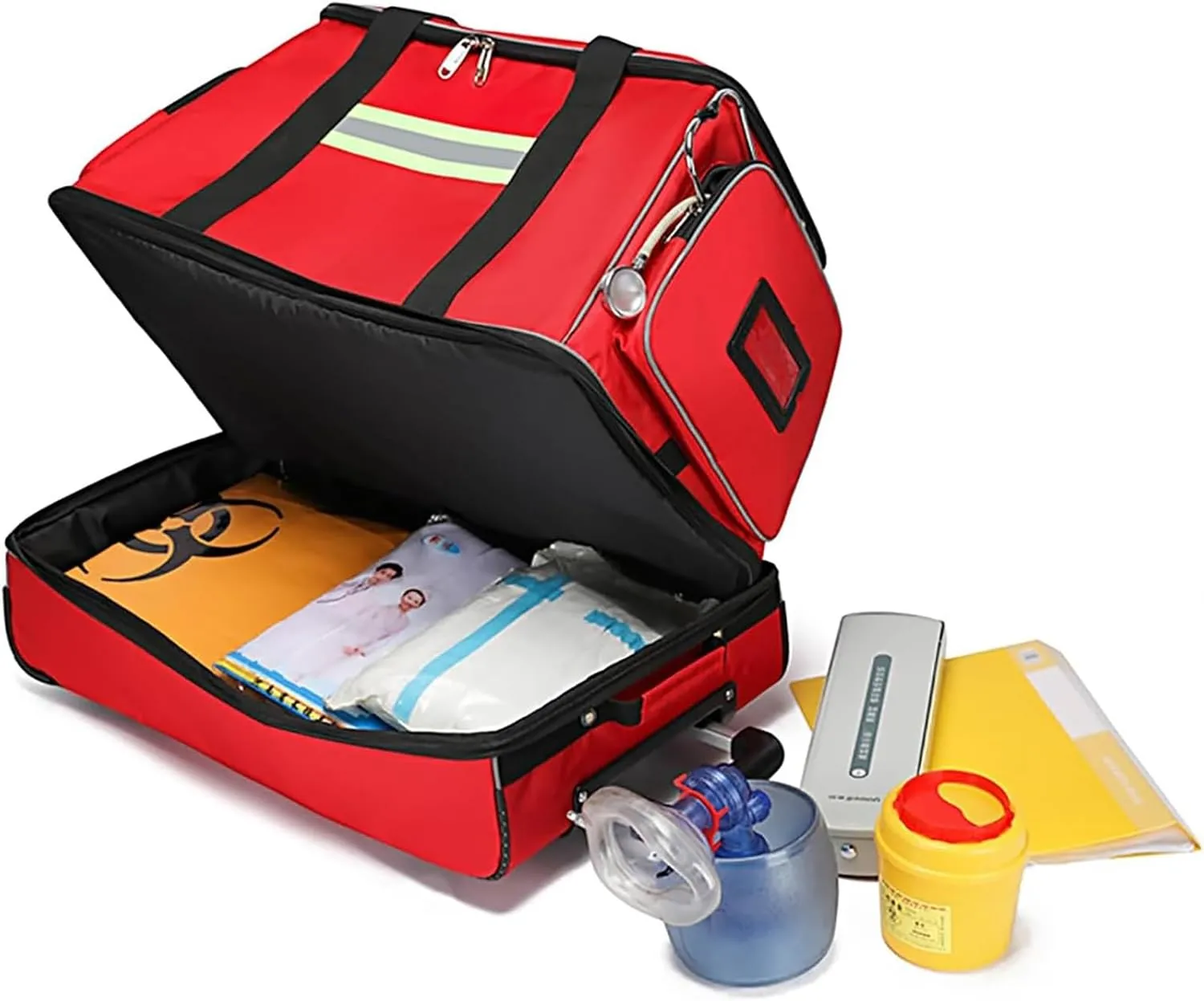 Emergency First Aid Bag,Waterproof Trolley Rolling Medical Bag,Portable First Aid Bag High Capacity Backpack(B)