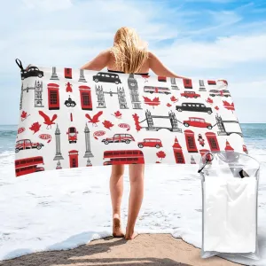 England Symbols Premium Compact Microfiber Travel Towel-Featherlight & Quick Dry,Sand-Resistant Beach Towel for Swimming,Camping,Vacation Essentials with Carry Pouch