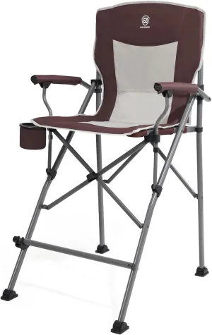 EVER ADVANCED Tall Folding Chair 31", Portable Directors Chair, Bar Height Camping Chair with Carry Bag and Footrest, Armrest, Heavy Duty Supports 300 Lbs Red