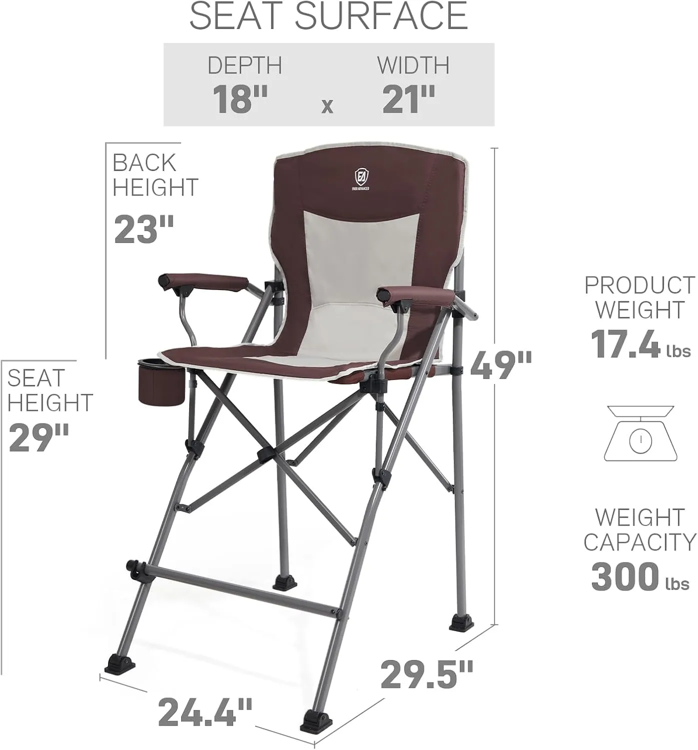 EVER ADVANCED Tall Folding Chair 31", Portable Directors Chair, Bar Height Camping Chair with Carry Bag and Footrest, Armrest, Heavy Duty Supports 300 Lbs Red