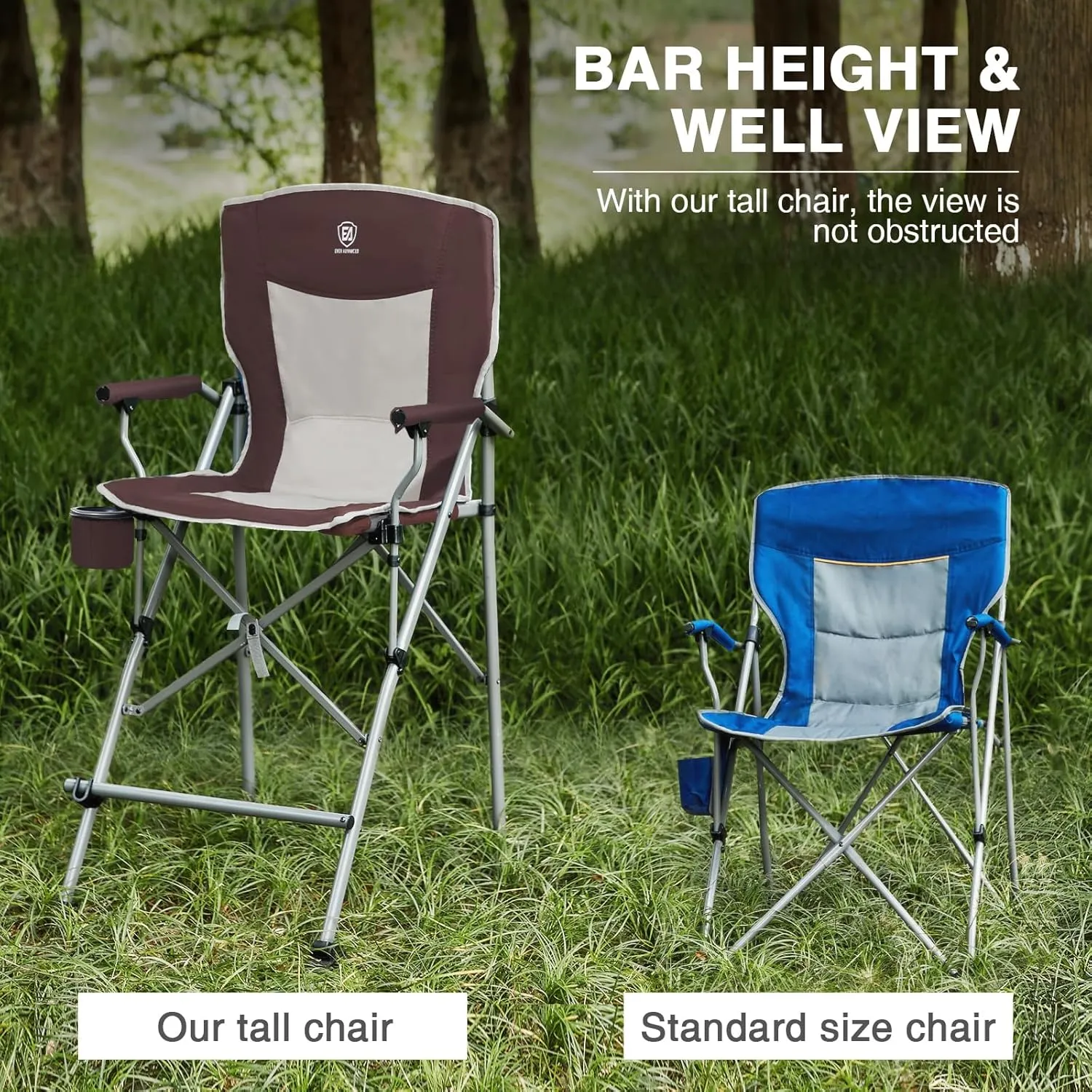 EVER ADVANCED Tall Folding Chair 31", Portable Directors Chair, Bar Height Camping Chair with Carry Bag and Footrest, Armrest, Heavy Duty Supports 300 Lbs Red