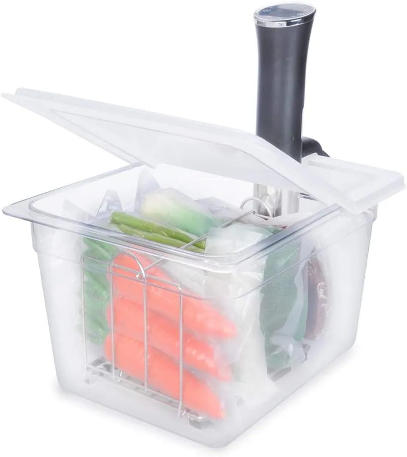 EVERIE Sous Vide Container 12 Qt with Collapsible Hinged Lid and Rack, Compatible with Anova Nano and AN500-US00 and Instant Pot, SET-12-NANO-PP