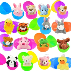 Evoio 16 Pack Easter Eggs with Plush Animals, Easter Eggs Filled with Mini Stuffed Animal Plush Toys for Kids, Toddler, Easter Egg Hunts, Basket Stuffers, Easter Party Favor Classroom Prize