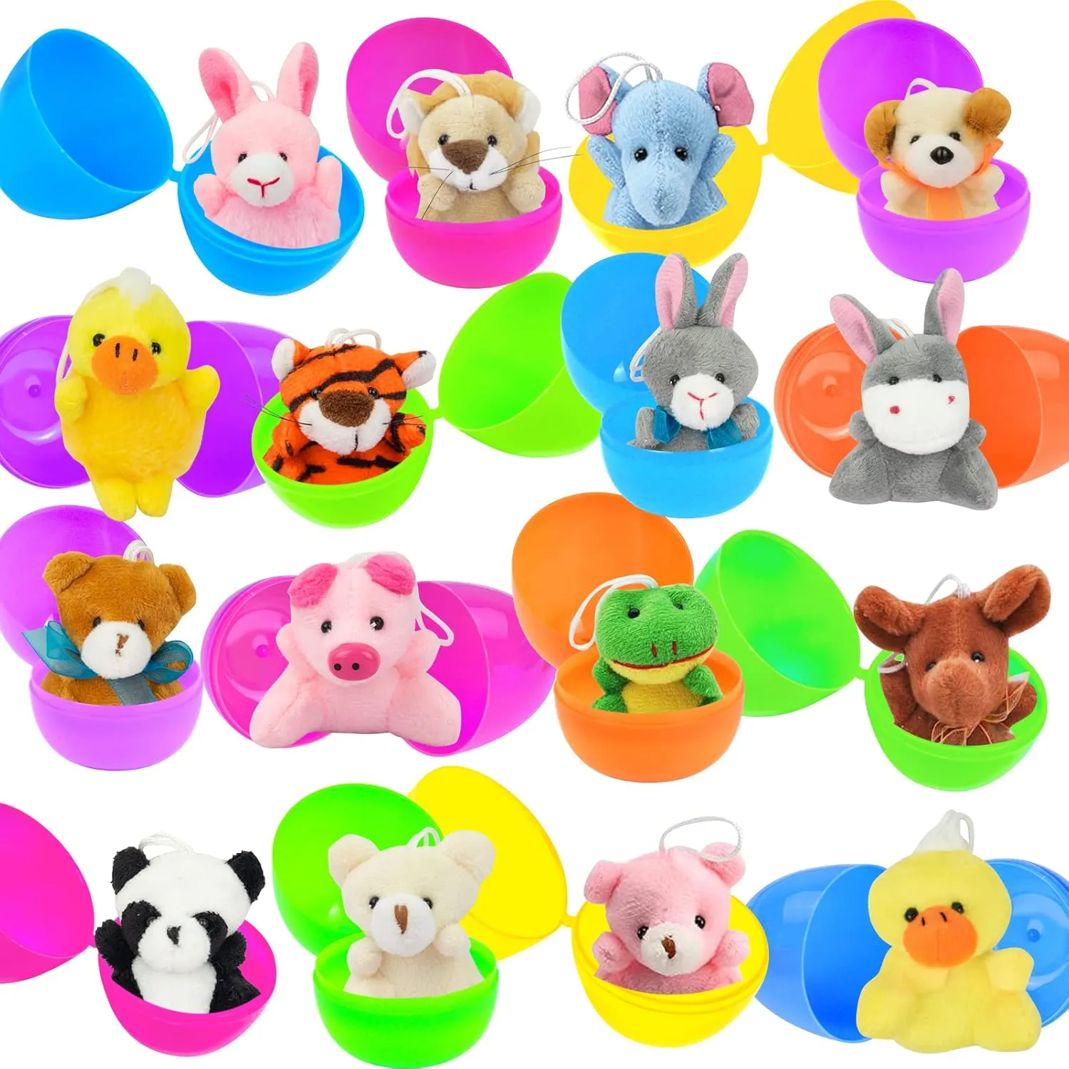 Evoio 16 Pack Easter Eggs with Plush Animals, Easter Eggs Filled with Mini Stuffed Animal Plush Toys for Kids, Toddler, Easter Egg Hunts, Basket Stuffers, Easter Party Favor Classroom Prize