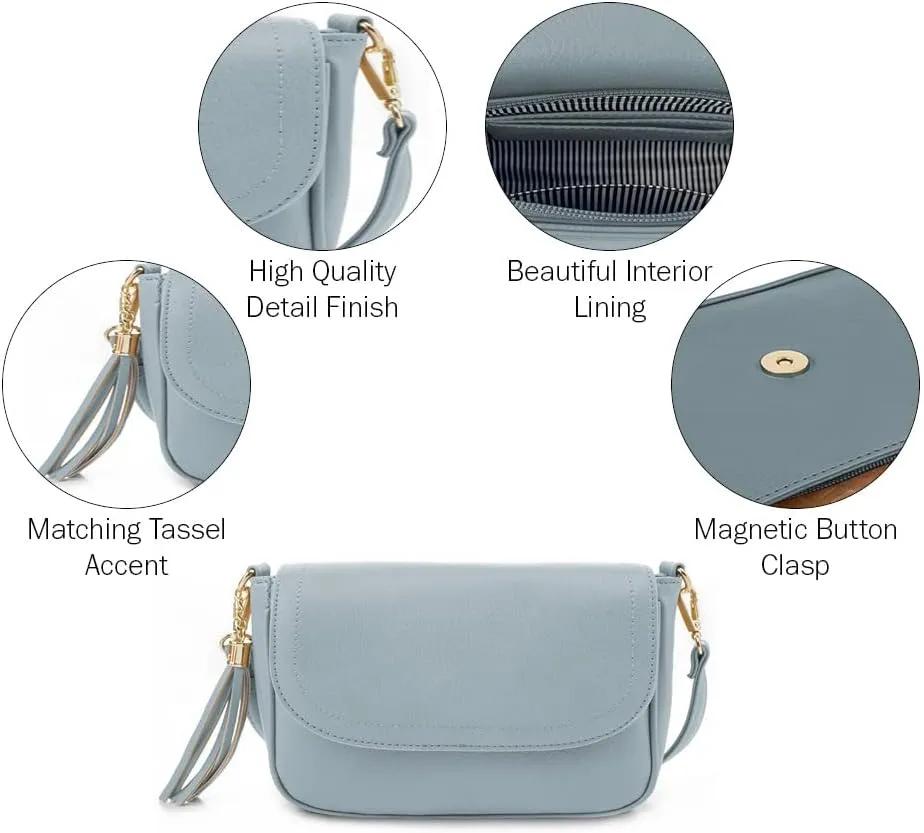 EVVE Small Crossbody Bags for Women Trendy Flap Saddle Purses with Tassel Vegan leather Shoulder bag