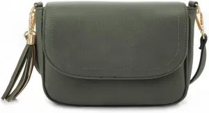 EVVE Small Crossbody Bags for Women Trendy Flap Saddle Purses with Tassel Vegan leather Shoulder bag