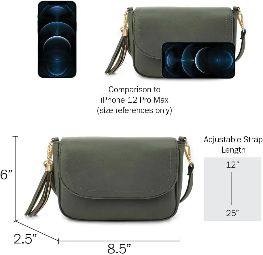 EVVE Small Crossbody Bags for Women Trendy Flap Saddle Purses with Tassel Vegan leather Shoulder bag