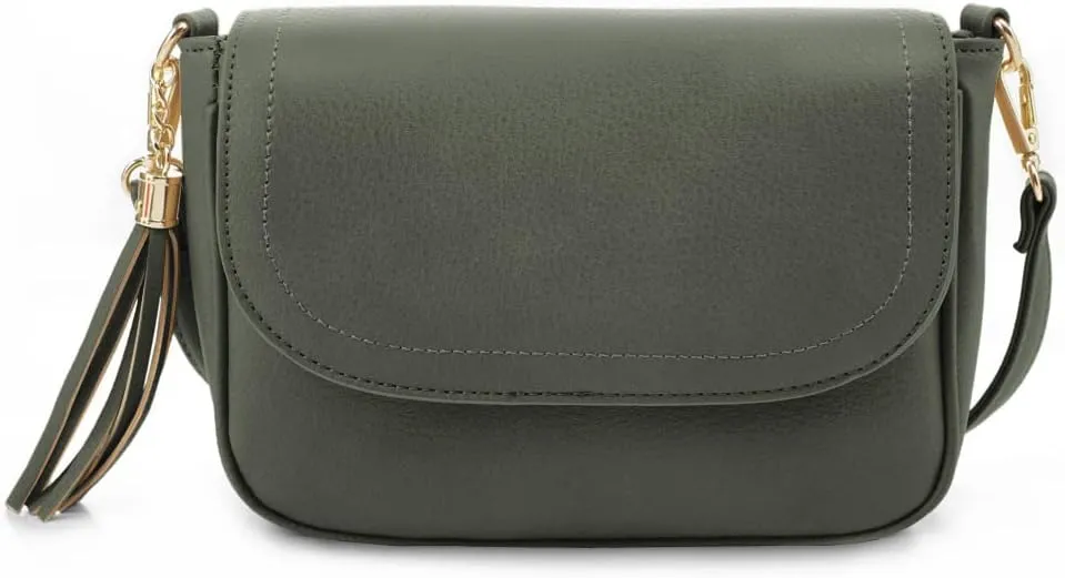 EVVE Small Crossbody Bags for Women Trendy Flap Saddle Purses with Tassel Vegan leather Shoulder bag
